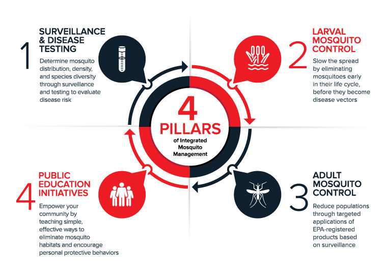 4 pillars of integrated mosquito management plans infographic